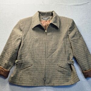 Braebrook Tweed Jacket Womens Size 14 Brown Tan Plaid Wool Zip Career Fit